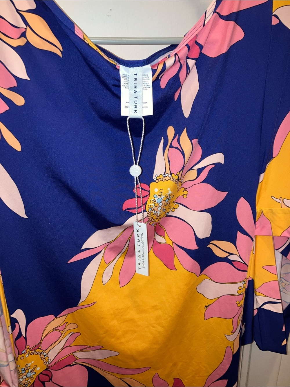 Trina Turk Navy, Mustard & Pink Floral Tunic Top Or Mini Dress Small New - Picture 2 of 3